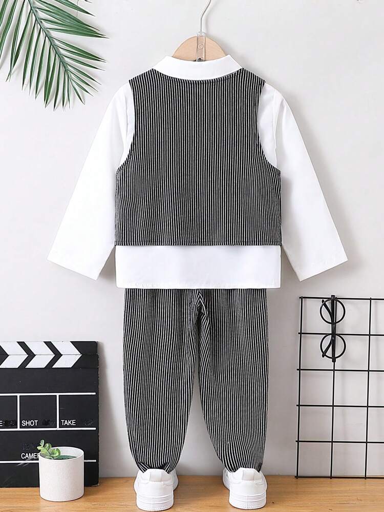 Boys' Gentlemanly & Elegant Casual Academy Style 3pcs Vest Suit
