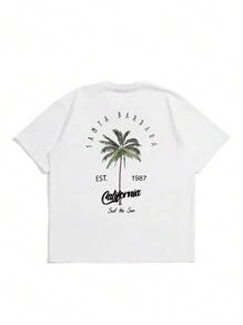 Men Plus Tropical And Letter Graphic Drop Shoulder Tee - White - View 7