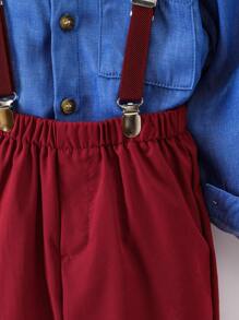 SHEIN Young Boys Fashionable Casual Academy Style Elegant Gentleman Shirt & Suspenders Pants 2pcs/Set - Multicolor - View 4