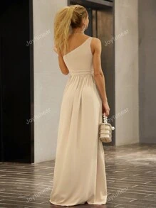 Joyfunear Vestido largo y elegante con un solo hombro, abertura alta en el bajo, cinturón y diseño cómodo y ligero para mujer