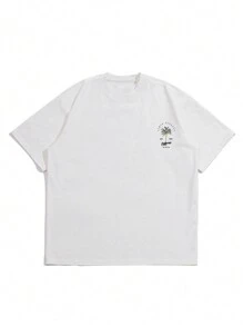 Men Plus Tropical And Letter Graphic Drop Shoulder Tee - White - View 8