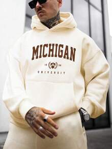 休閒口袋字母男士運動衫 - 杏色 - 查看 4