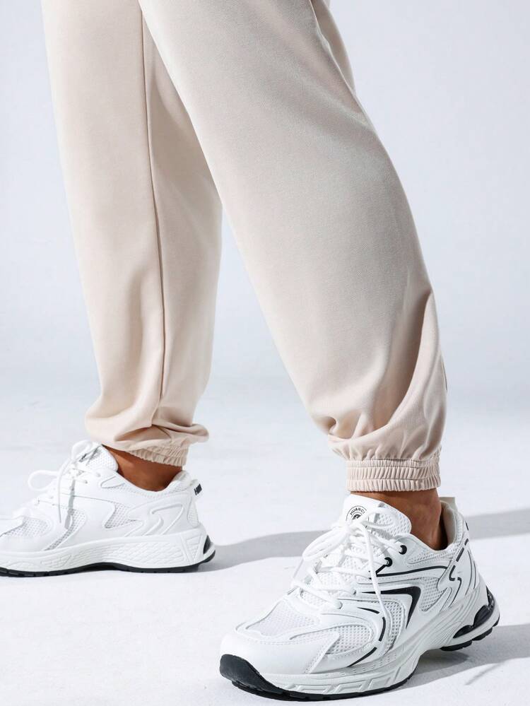 Men's Elastic Waist Jogging Pants With Slanted Pockets, Jogging Plus Size Jogging Pants, Sport Straight Leg Jogging Pants, White Men's Pants Sweat Pants