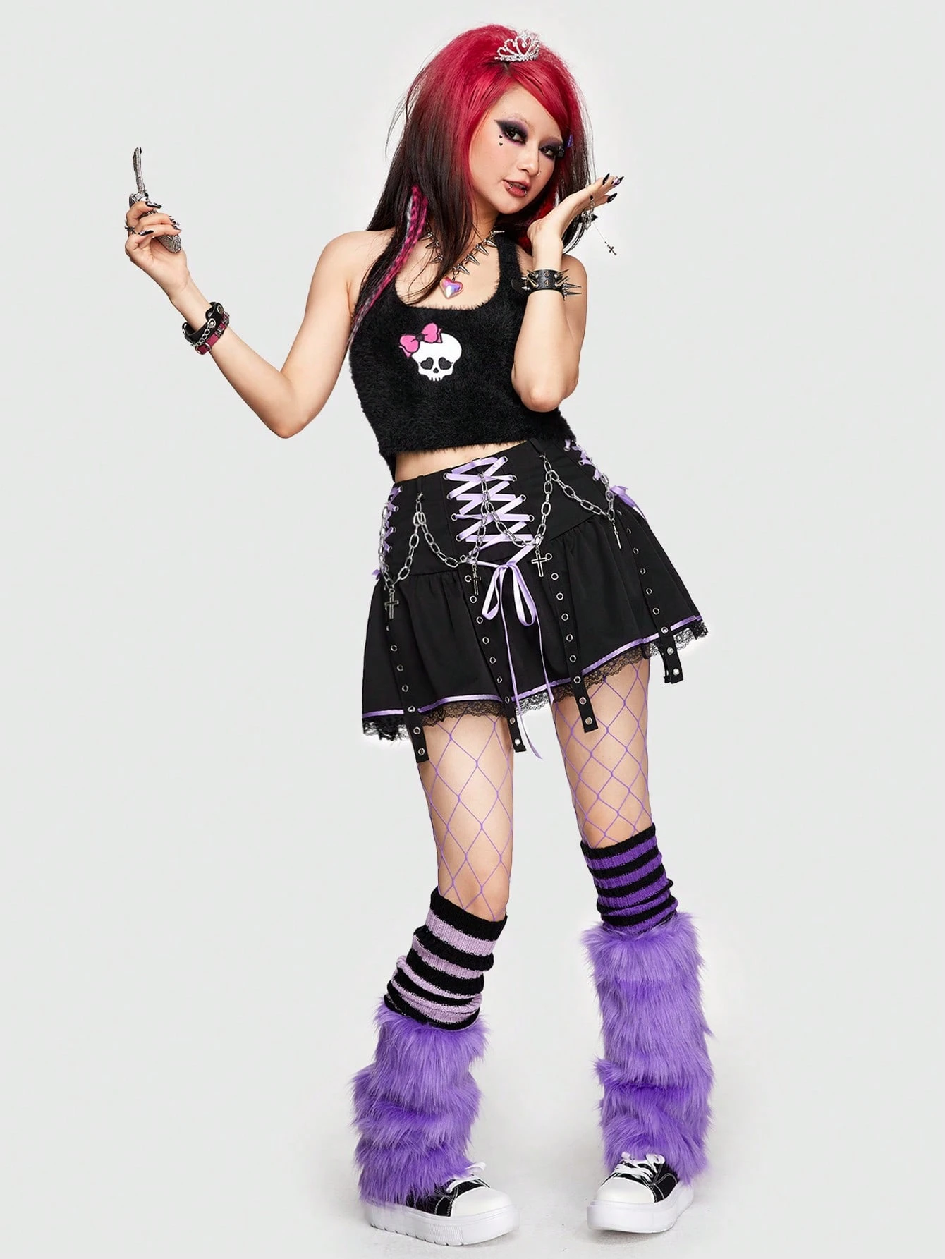 [LUV IS TRUE]★MZ CHAIN SKIRT Customized Y2K Short Skirt with Silver Chains - Mabel Love Co