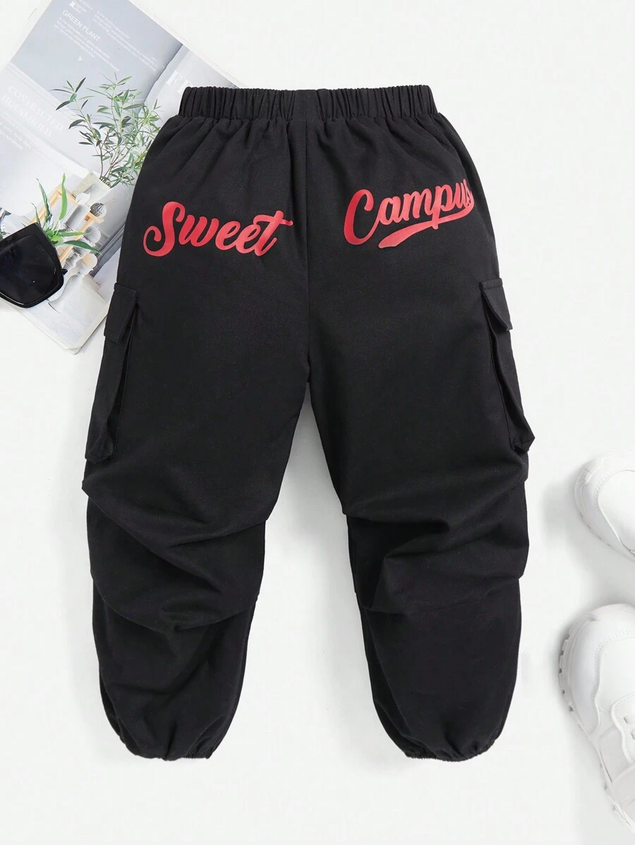 SHEIN Bé trai Lỏng lẻo phù hợp Quần Chạy bộ Với Cargo Túi - màu đen - Xem 1