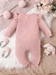 女嬰時尚長袖格紋雲彩印花連身褲 - 粉色 - 查看 2