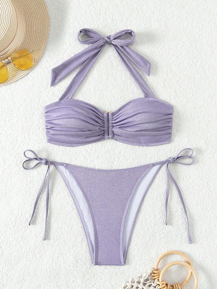 Pleated Halter Neck Bikini Set Carnival Summer