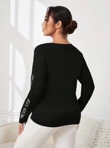 Yoga Basic 女裝加大碼圓領長袖運動t恤 - 黑色 - 查看 2