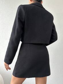 EURMUSE Women'S Solid Color Peak Lapel Blazer Suit - Black - View 2