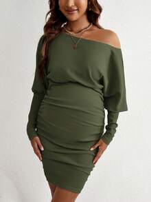SHEIN 孕婦貼身翼袖連身裙 - 軍綠色 - 查看 6