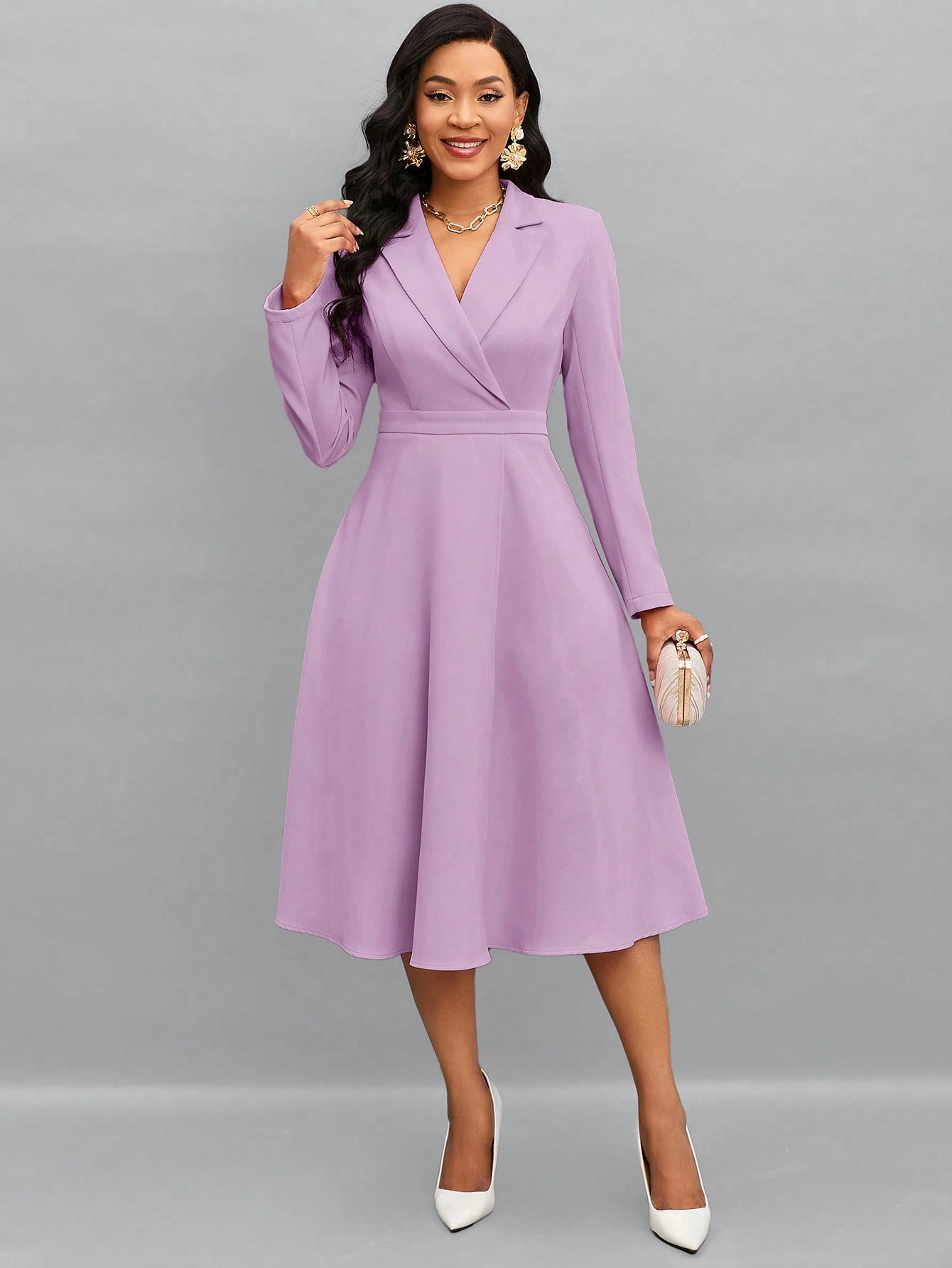 SHEIN Lady Women's Pointed Collar Wrap Dress Dress For Churches SHEIN USA