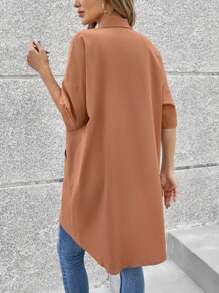 SHEIN LUNE 女裝純色垂墜肩襯衫 - 卡其色 - 查看 2