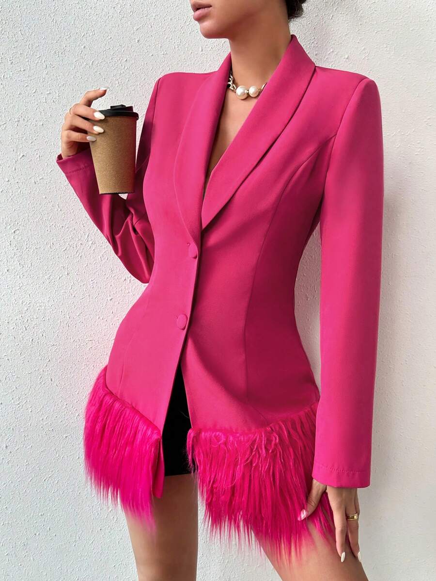 Allurite Vá lại Viền tua Áo vest - Màu Hồng Tươi - Xem 1