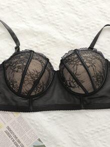 2pcs/Set Women'S Lace & Mesh Bra - Black - View 5