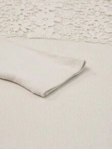 Acelitt Lace Spliced Long Sleeve T-Shirt - Beige - View 8