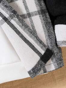 SHEIN 幼童男孩格紋灰混紡卡其拼接連帽休閒外套 - 黑色 - 查看 5