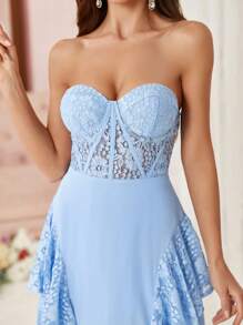 SHEIN Belle , Bustier-Phong Cách , Gợi cảm Nhìn xuyên qua , Arc Khe Đầm dạ hội - Màu xanh lam - Xem 2