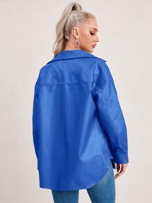 SHEIN EZwear Pu皮夾克,翻蓋口袋設計和垂墜式肩袖 - 寶藍色 - 查看 2