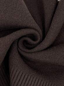 SHEIN Unity 2pcs/Set Brown Knitted V-Neck Sweater And Knitted Skirt Fall Cloth For Women - Coffee Brown - View 5