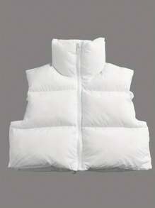 SHEIN EZwear Áo khoác đệm không tay có khóa kéo cho nữ Quần áo mùa đông - trắng - Xem 4