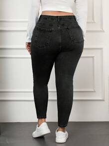 RueChic Plus Size  High Waist Skinny Jeans - Black - View 2