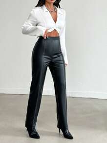 EURMUSE Women's Pu Leather Pants - Black - View 4