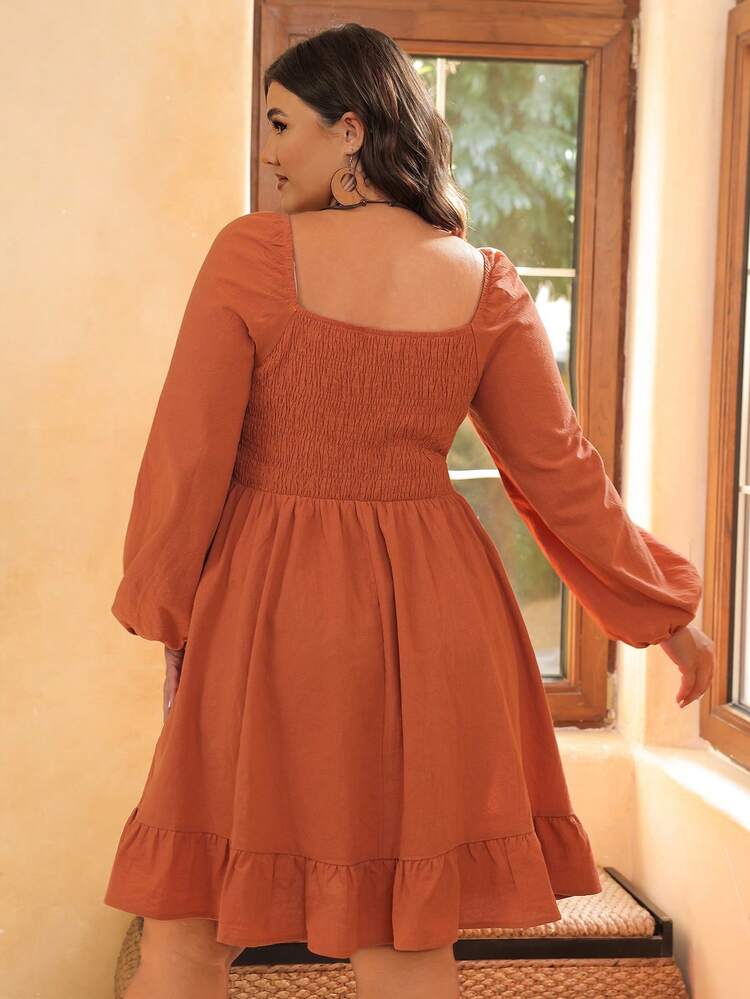 Women's Plus Size Sweetheart Neck Latern Sleeve Chest Pleated Dress