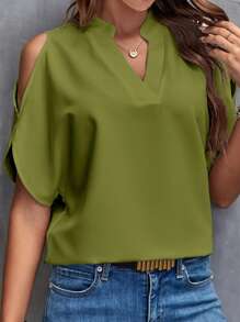 SHEIN Clasi Women's Vintage Leopard Print Casual Vacation Shirt, Summer, V-Neck Notched Collar And Shoulder Cut-Out Design Work Women Shirts Leopard Shirt,