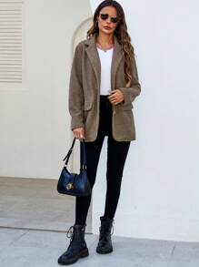 SHEIN Unity Của phụ nữ Cổ bẻ Nhọn Hem Áo vest Áo khoác - màu nâu - Xem 5