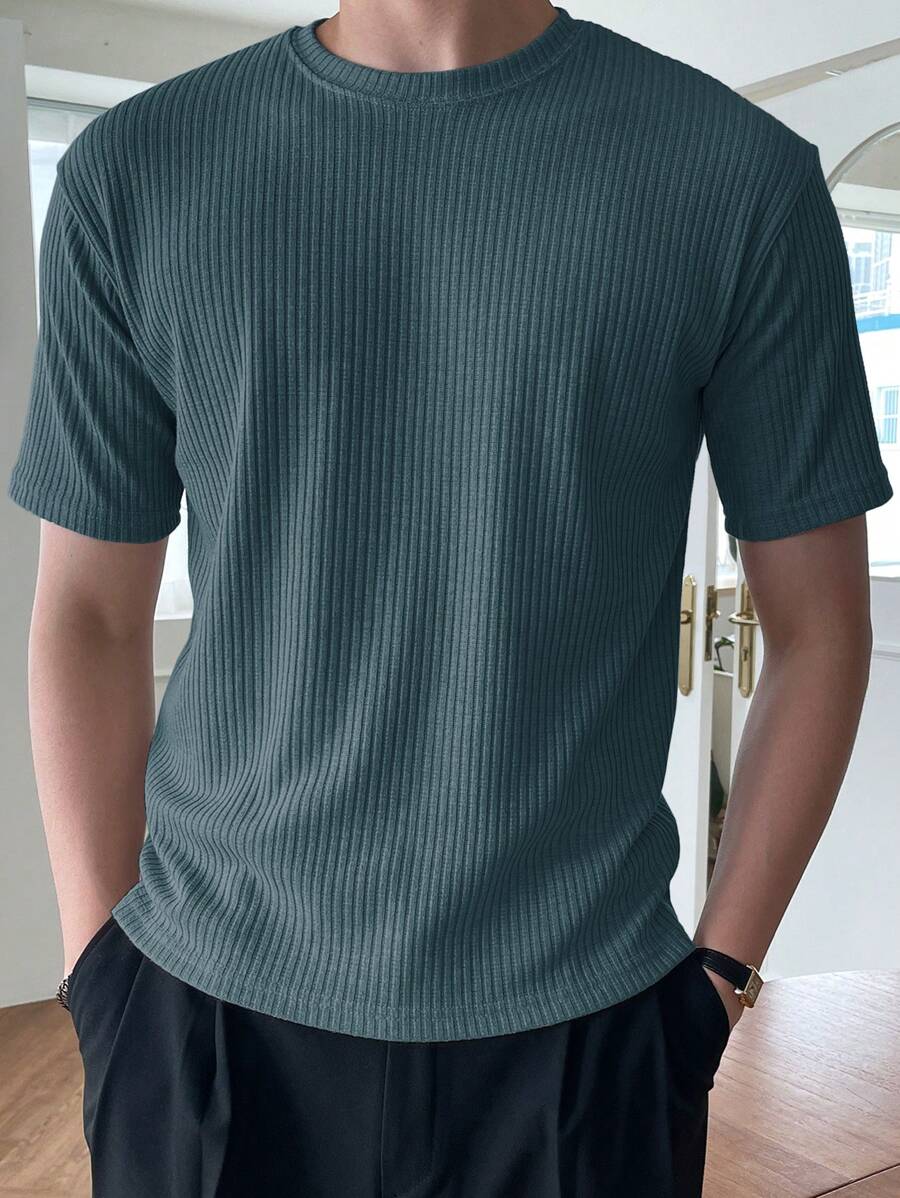 DAZY Men's Summer Ribbed Top Tee - Green - View 1