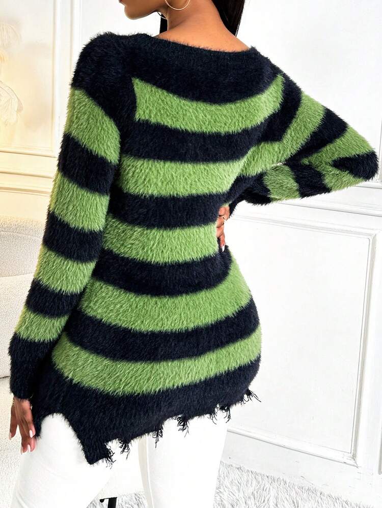 Women'S Striped Plush Sweater