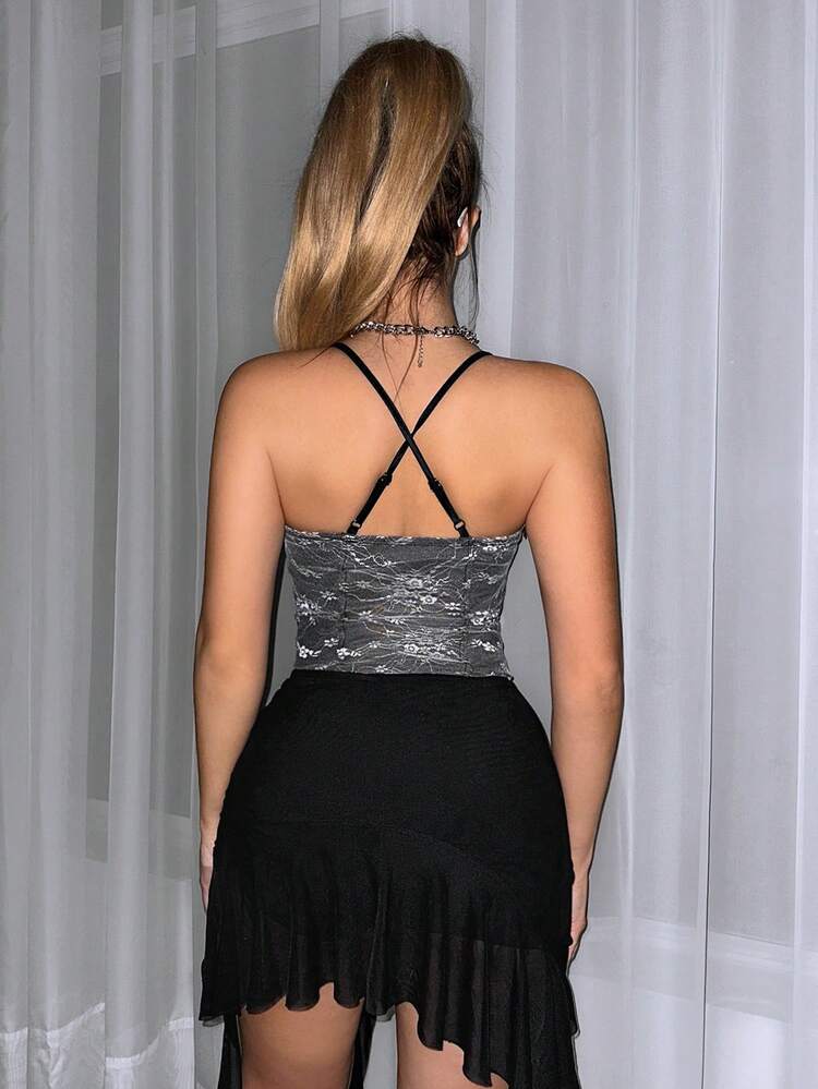 Crossback Floral Lace Cami Bodysuit