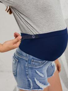 SHEIN Maternity High Waist Ripped Denim Shorts With Frayed Hem