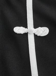 SHEIN MOD Cheongsam Inspired Decorative Button Contrasting Colors Trousers