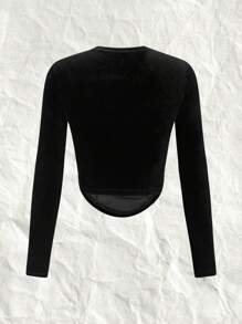SHEIN EZwear Áo thun nữ có đường viền bất đối xứng khoét rỗng - màu đen - Xem 2
