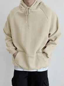DAZY Nam Raglan Tay áo dài Hoodie Với dây rút - Màu be - Xem 4