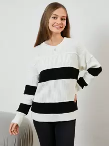 RueChic Teenage Girls' Color Block Long Sleeve Sweater