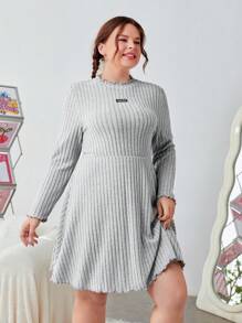SHEIN EZwear Kích thước lớn In Kiểm tra Mẫu Tay áo dài Đầm - Nhiều màu - Xem 6
