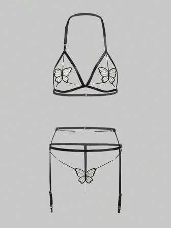 Fairycore Conjunto De Lencería Sexy De Mariposa Con Perlas Y Huecos