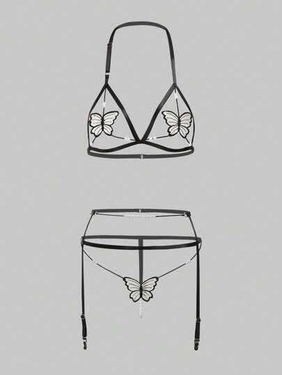 Fairycore Set Di Lingerie Sexy Con Perle E Farfalle Vuote