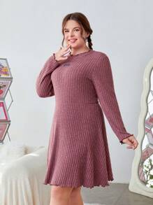 SHEIN EZwear Kích thước lớn In Kiểm tra Mẫu Tay áo dài Đầm - Nhiều màu - Xem 5