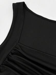 SHEIN EZwear Set de 2 piezas Camiseta sin mangas con fruncidos y unicolor, talla grande, para primavera/verano