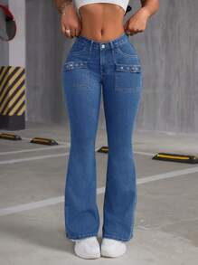 SHEIN ICON Jednolity kolor Flared Jeans