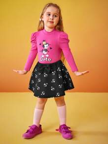 ANIMANIACS X SHEIN Young Girl Cartoon Pattern Long Sleeve Top And Skirt Set - Multicolor - View 7