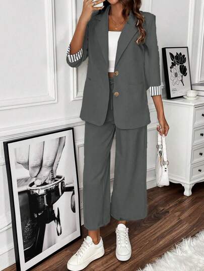 SHEIN Clasi Randig Lapptäcke Enkel Kostym