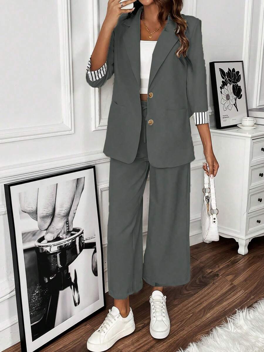 SHEIN Clasi 條紋拼接休閒套裝