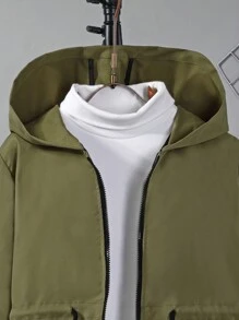 SHEIN Boys' Drawstring Waist Double-Pocket Hooded Jacket - Army Green - View 3