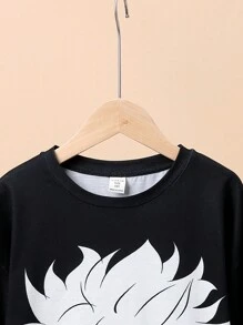 SHEIN Tween 男孩卡通印花長袖 T 恤和褲子家居服套裝 - 灰色 - 查看 11