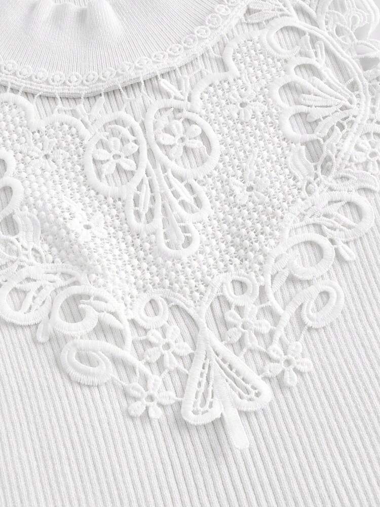 Women'S Plus Size Lace Splicing Stand Collar Knitted Top