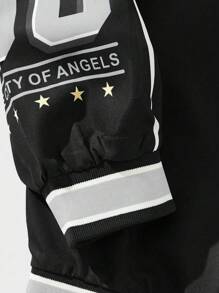 ROMWE MEN Street Life 男式立领字母图案夹克，学校 - 黑色 - 查看 3